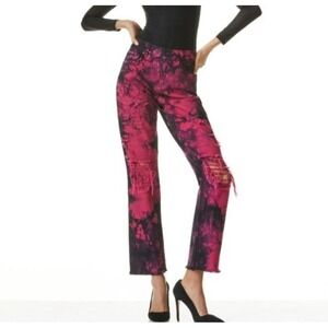 Alice‎ + Olivia Genevieve Tie Dye Baggy Jeans Size 25 Black Pink Distressed